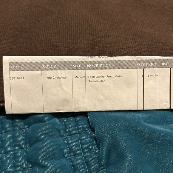 NWT Faux Leather Moto Sweater Jacket - Picture 6 of 7